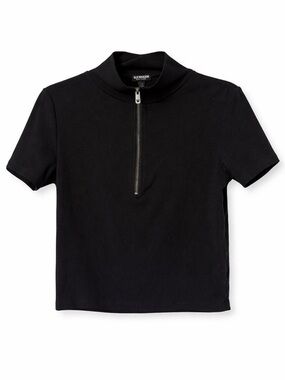 True Religion Half- Zip Short Sleeve Ribbed Pullover Black- M